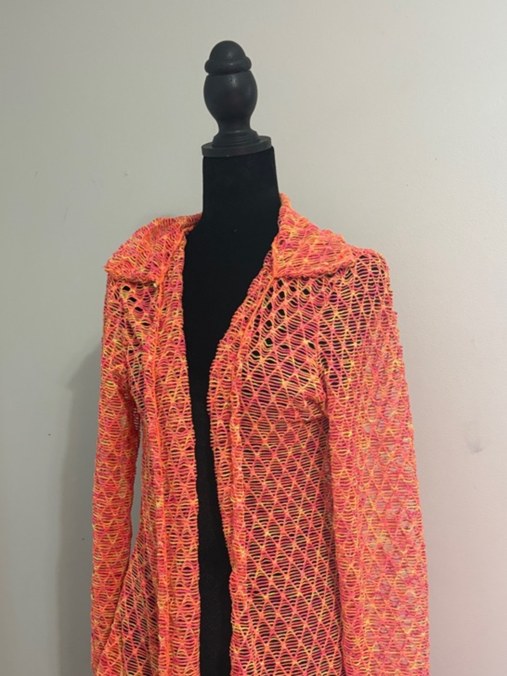 Open-Knit Long Swimsuit Coverup in Neon Orange-Pink